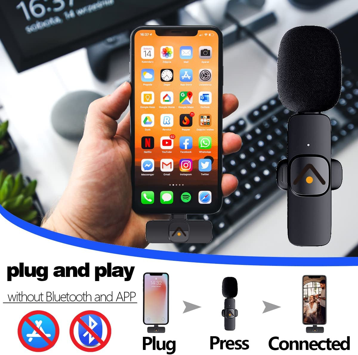 Wireless Lavalier Mini Microphone for Android Type-C,Tiny Rode Podcast Equipment Mic