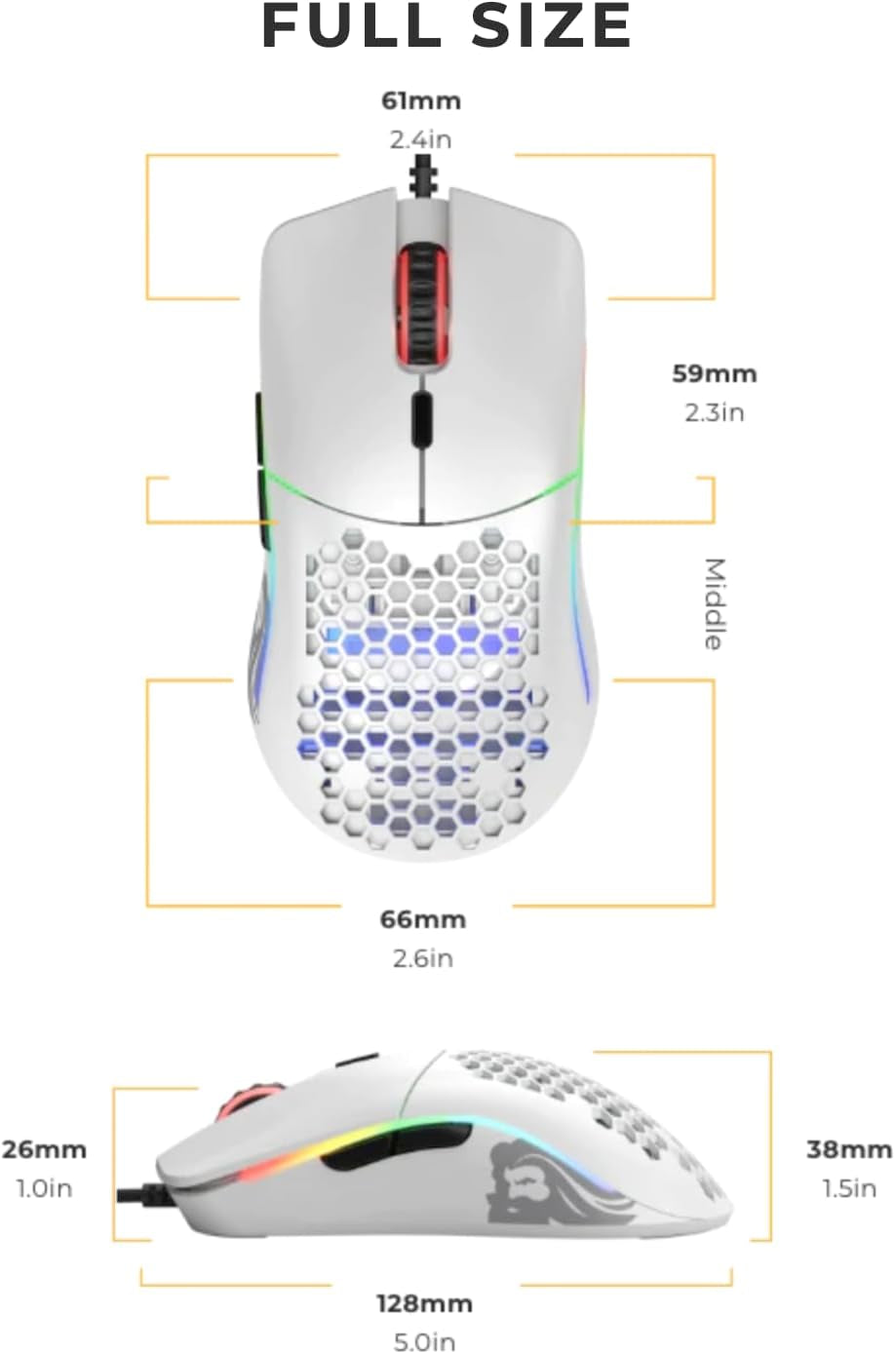 67G Superlight Wired Mouse, Honeycomb Design, RGB - Matte White