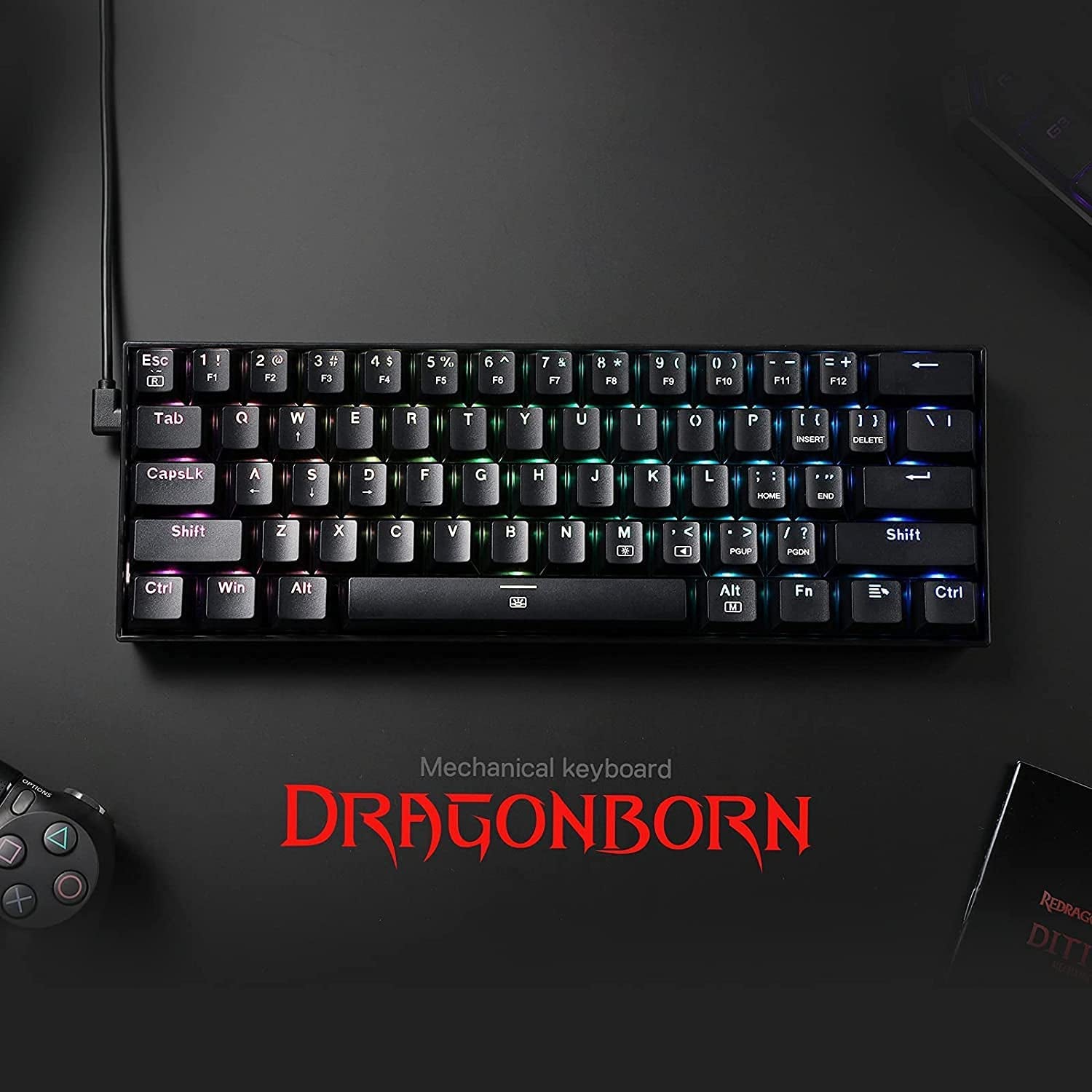 K630 Dragonborn 60% Wired RGB Gaming Keyboard with Tactile Brown Switch, 61 Keys Compact Mechanical Keyboard, Pro Driver Support - Black