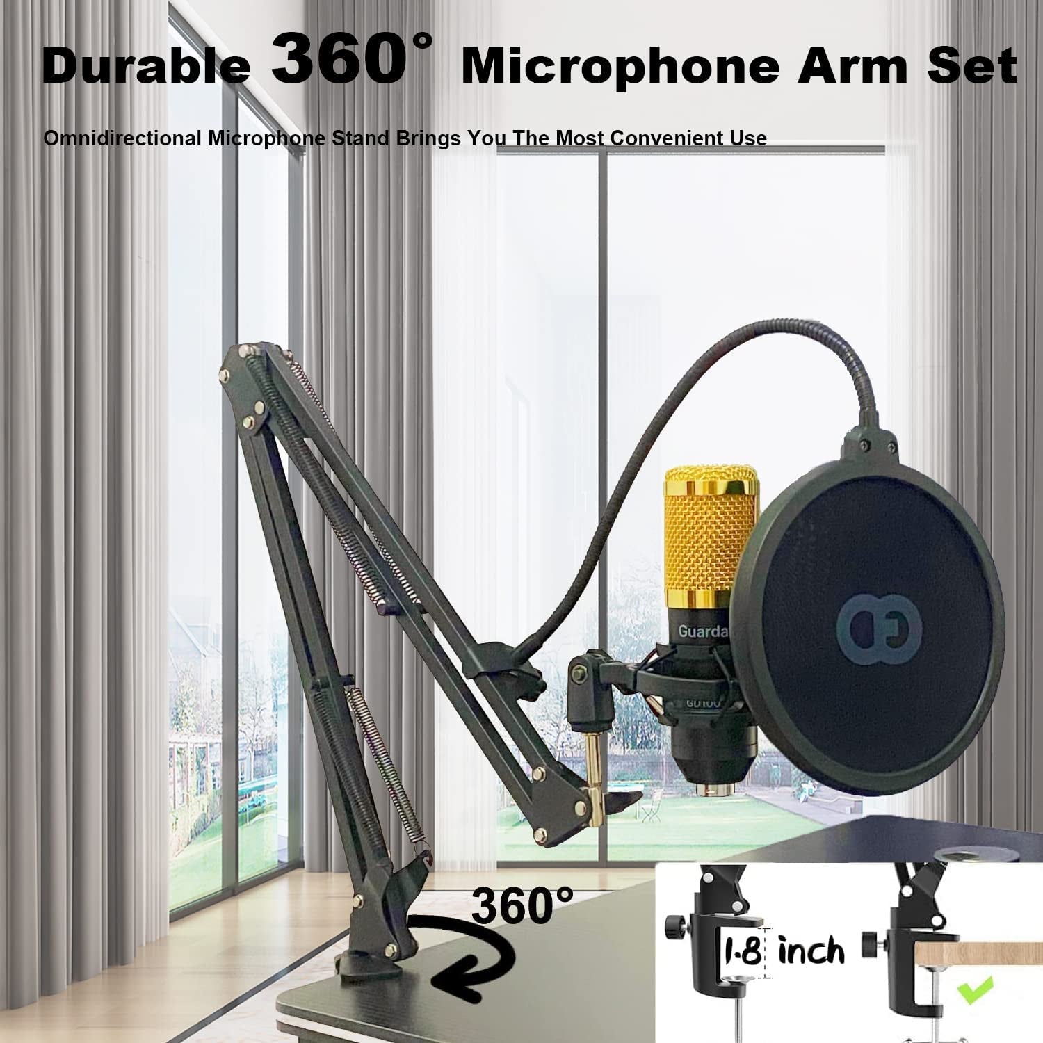 Studio Condenser USB Microphone Computer PC Microphone Kit with Adjustable Scissor Arm Stand Shock Mount