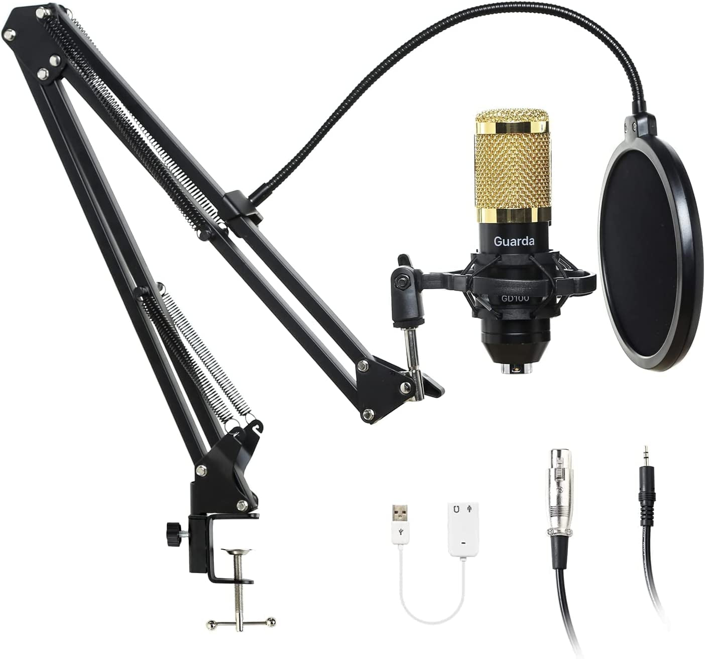 Studio Condenser USB Microphone Computer PC Microphone Kit with Adjustable Scissor Arm Stand Shock Mount