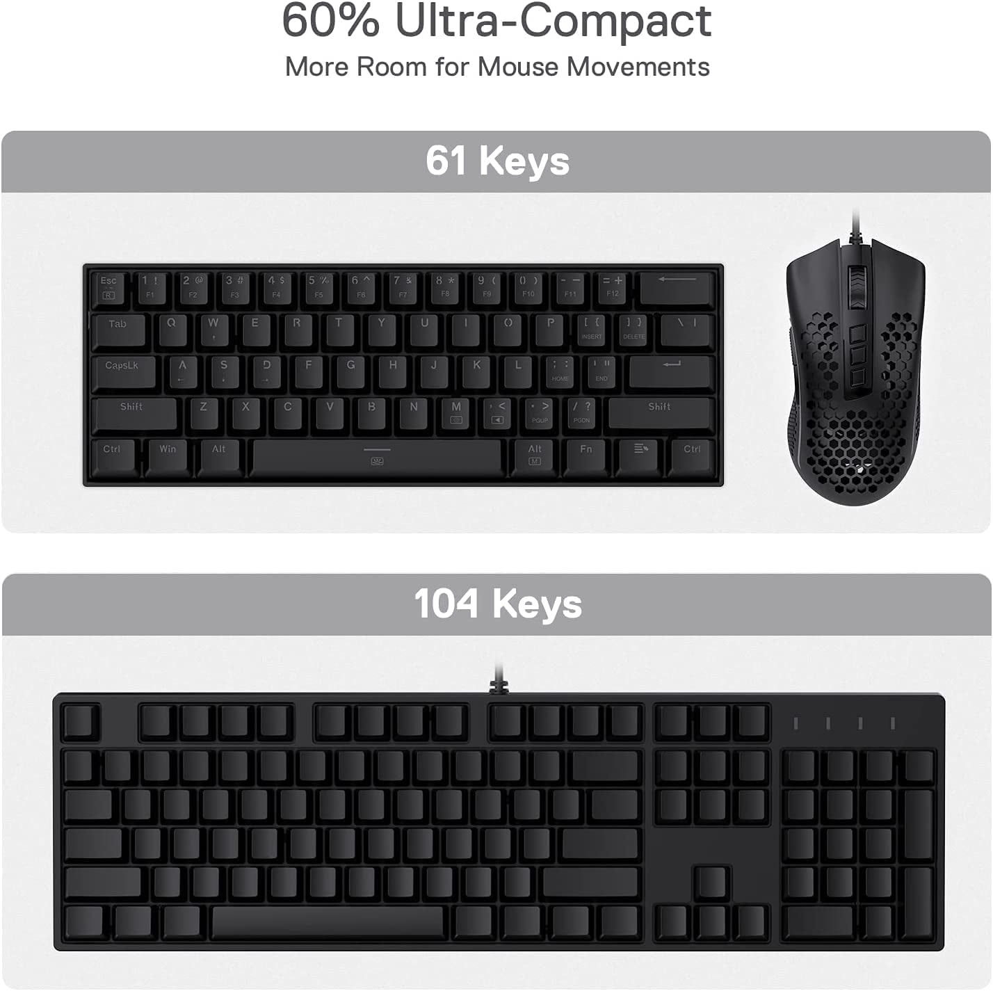 K630 Dragonborn 60% Wired RGB Gaming Keyboard with Tactile Brown Switch, 61 Keys Compact Mechanical Keyboard, Pro Driver Support - Black