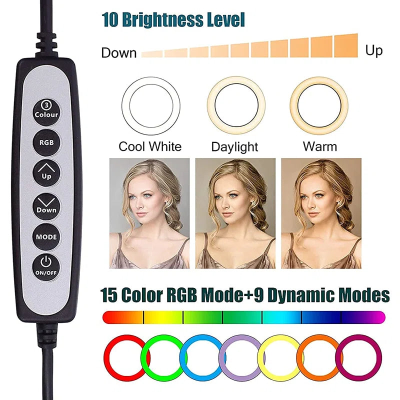 10" RGB Selfie Ring Light with 63" Tripod Stand