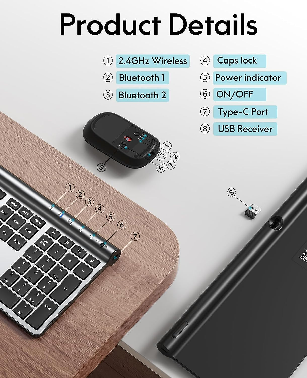  Bluetooth Rechargeable  Wireless Keyboard Mouse Combo 